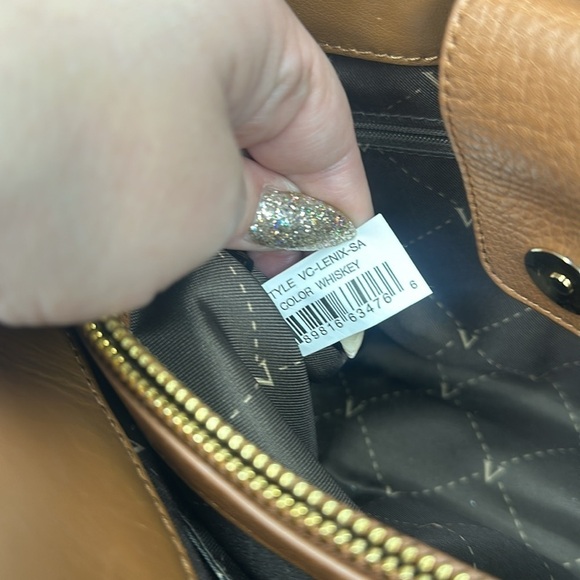 VINCE CAMUTO BAG Lenix Convertible Satchel Whiskey Tan Brown Pebbled Leather - Picture 11 of 12